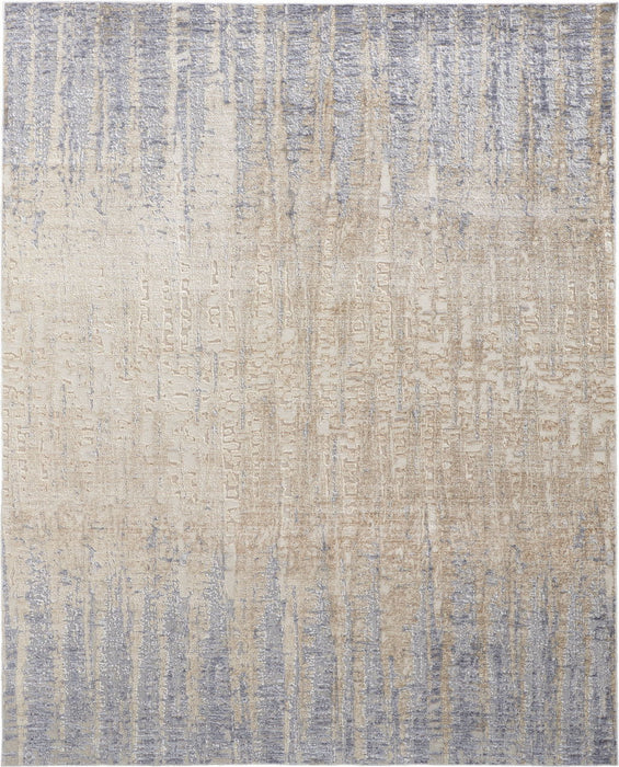 10' x 13' Abstract Power Loom Distressed Area Rug - Tan Brown And Blue
