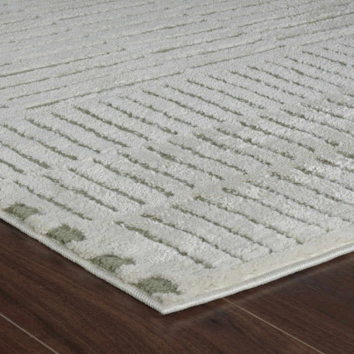 8' x 11' Abstract Distressed Area Rug - Cream And Green