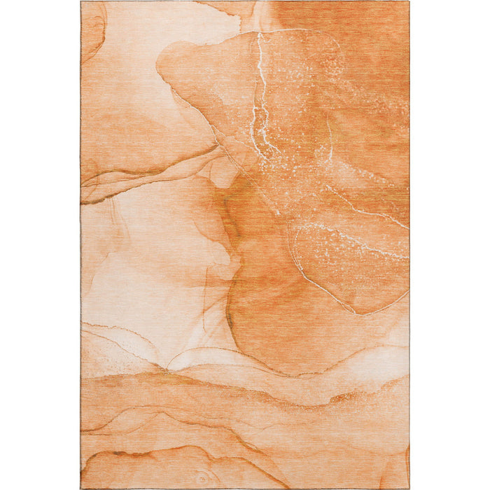 10' X 14' Abstract Washable Area Rug With UV Protection (646870) - Orange / Ivory