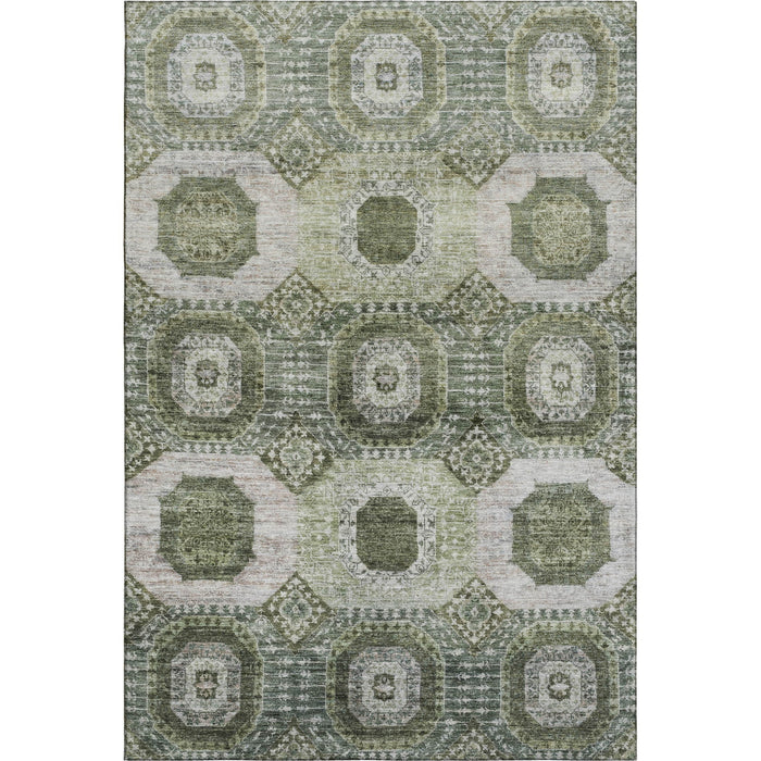 10' X 14' Abstract Geometric Washable Area Rug With UV Protection (708313) - Olive Green / Beige