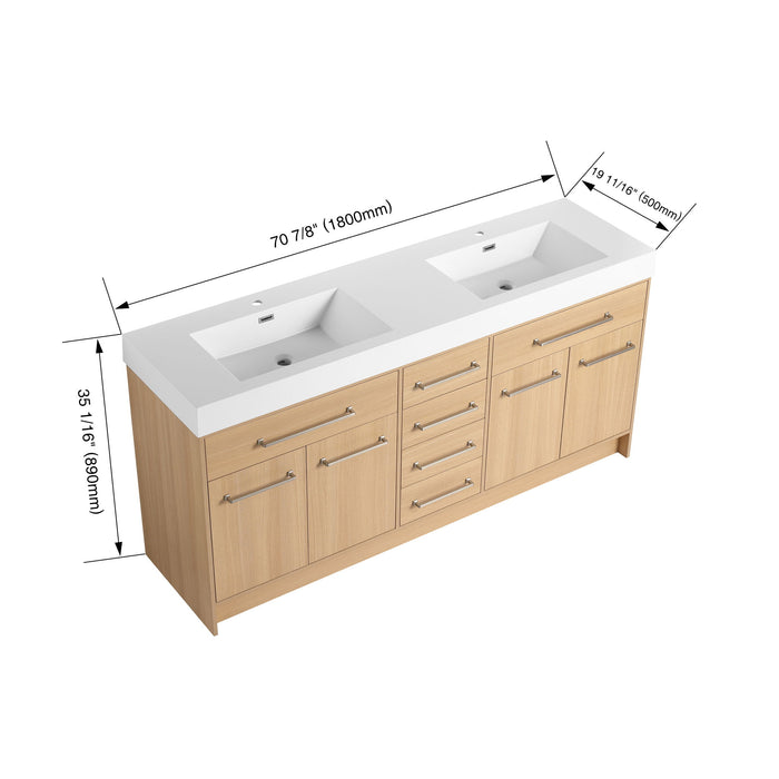 Giga freestanding bathroom vanity with resin sink, soft-closing doors and drawers, modern design and polished finish.