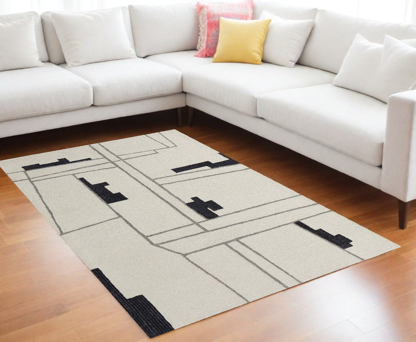 10' x 14' Wool Abstract Hand Tufted Area Rug - Ivory And Gray