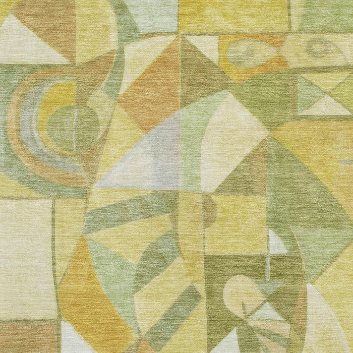 10' X 14' Abstract Washable Area Rug With UV Protection (700403) - Fern Green / Gold / Ivory