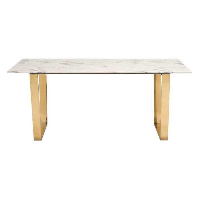 71" Faux Marble And Steel Sled Base Dining Table - White / Gold