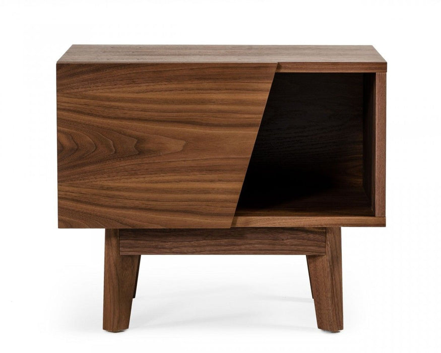 Mid Century Nightstand With One Drawer And One Shelf - Walnut Light Brown