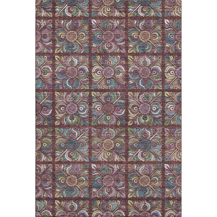 10' X 14' Medallion Washable Area Rug With UV Protection (667709) - Rust / Purple / Teal