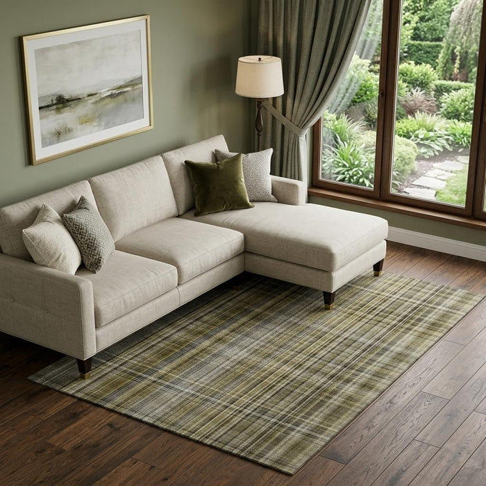 10' X 14' Plaid Washable Area Rug With UV Protection (648304) - Taupe / Coffee