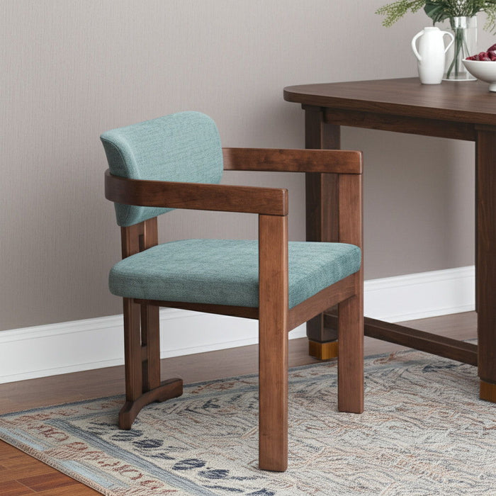 Upholstered Fabric Open Back Dining Arm Chair - Gray / Brown