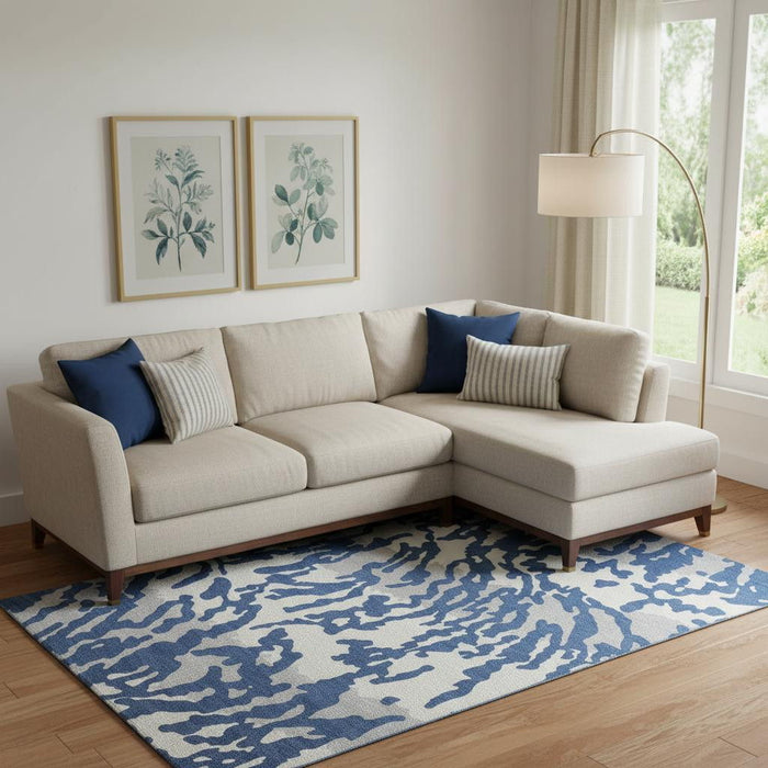 10' X 14' Animal Print Washable Area Rug With UV Protection (669462) - Navy Blue / Ivory