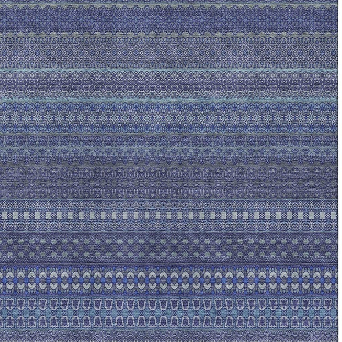 10' X 14' Striped Washable Area Rug With UV Protection (647530) - Navy Blue / Ivory