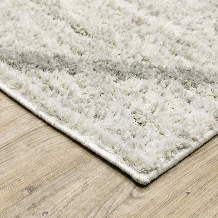 9.8' x 12.8' Geometric Shag Power Loom Stain Resistant Area Rug - Ivory And Grey