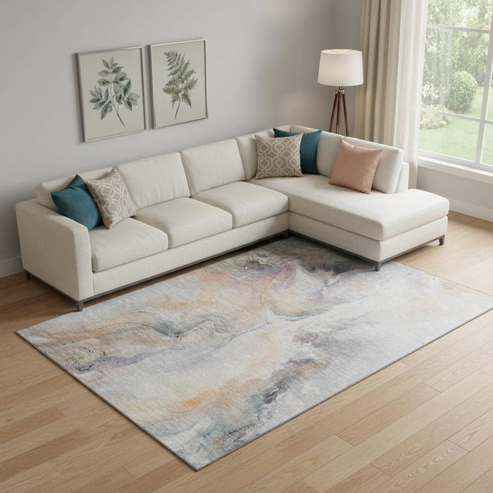 10' X 14' Abstract Washable Area Rug With UV Protection (696989) - Linen / Peach / Ivory