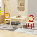 Kids wooden table and two chairs set featuring lion and monkey designs, suitable for toddlers, natural finish by Giga.