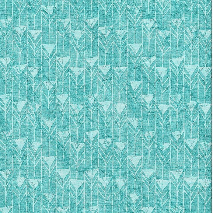 9' X 12' Geometric Washable Area Rug With UV Protection (647121) - Teal / Ivory