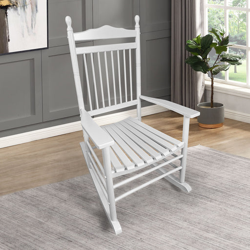 Giga wooden balcony porch adult rocking chair with curved armrests and slatted back, perfect for outdoor relaxation.