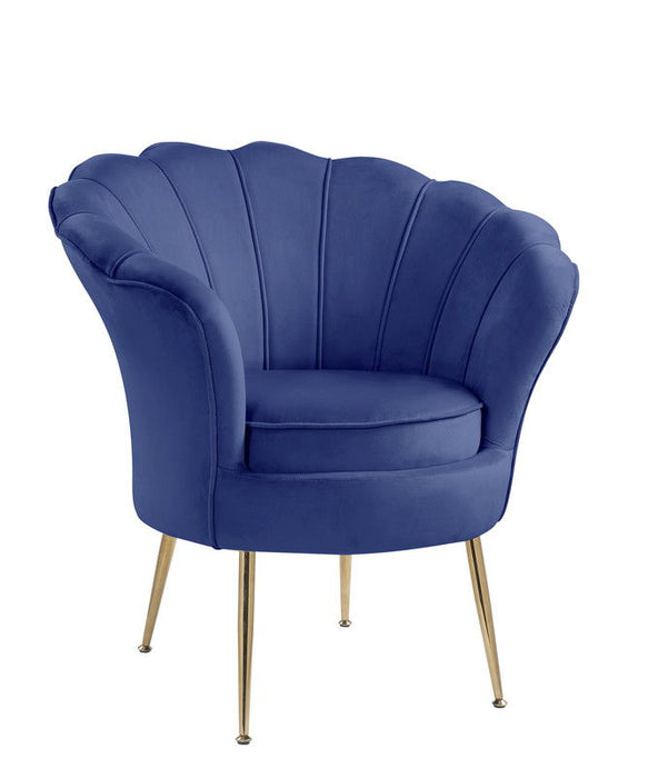 Giga Angelina scalloped back barrel accent chair with metal legs, upholstered in soft fabric, modern and stylish seating option
