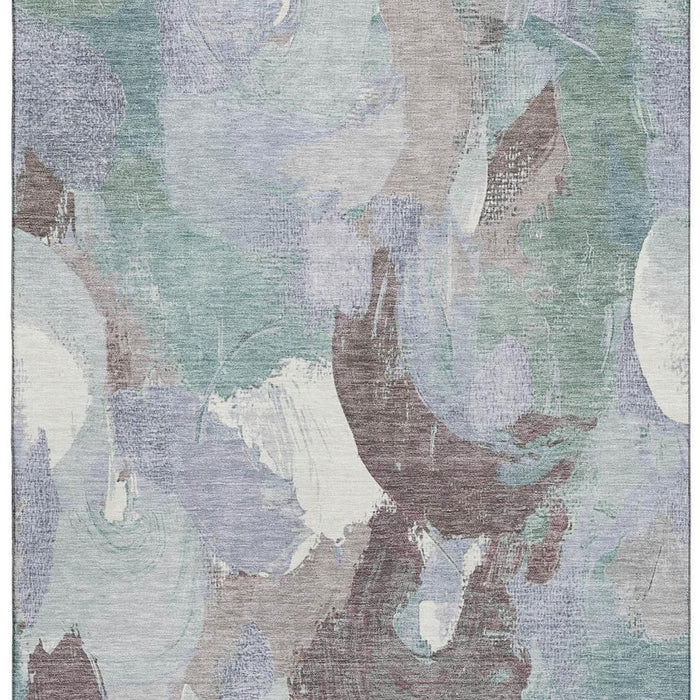 10' X 14' Abstract Washable Area Rug With UV Protection (709600) - Pale Aqua / Brown / Ivory