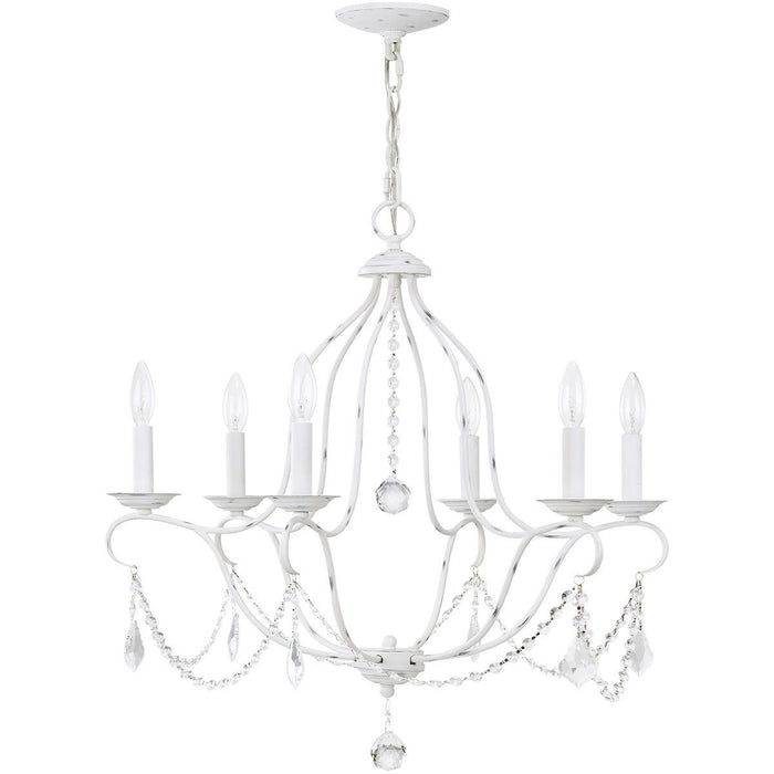 Six Light Dimmable Chandelier With Shades - Antiqued White
