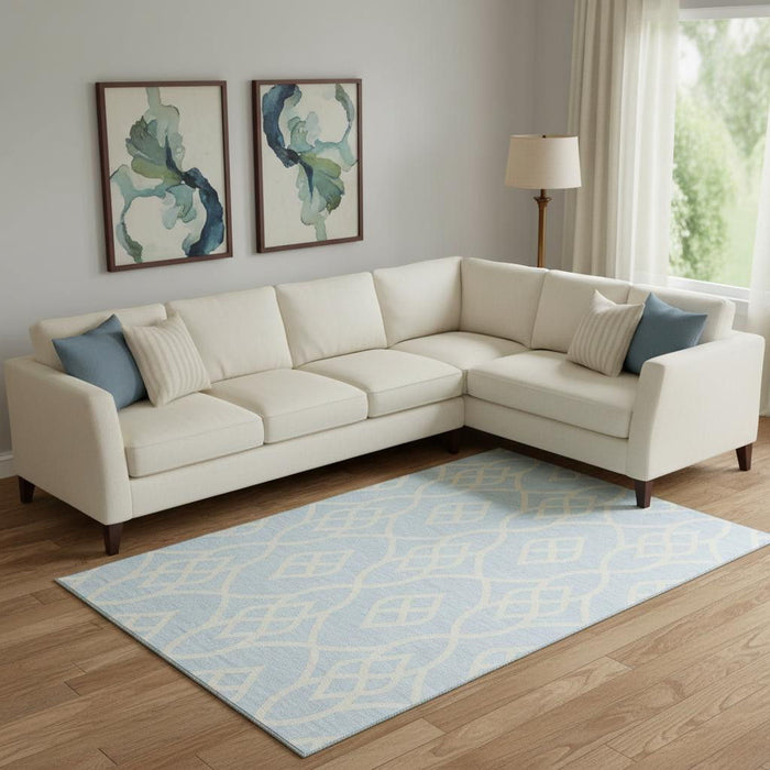 10' X 14' Trellis Washable Area Rug With UV Protection (670315) - Sky Blue / Ivory
