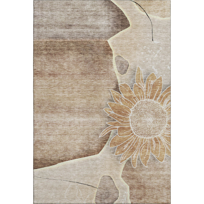 10' X 14' Floral Washable Area Rug With UV Protection (656789) - Brown / Beige