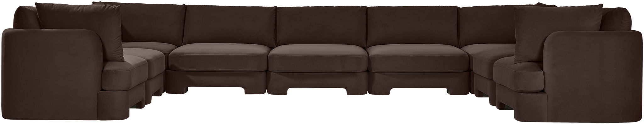 Meridian Furniture Hammond velvet performance fabric 9-piece sectional sofa with plush cushions and modern design.