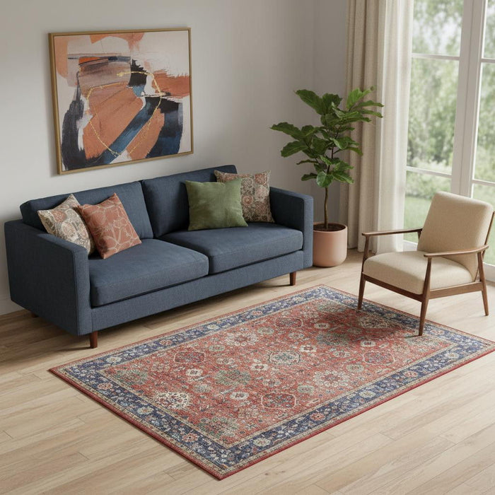 5' X 7' Oriental Distressed Area Rug (553244) - Rust / Blue / White