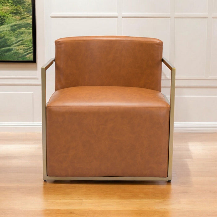 Faux Leather Arm Chair - Brown And Gold
