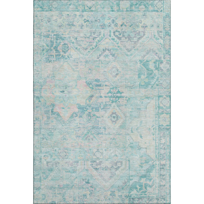 10' X 14' Floral Washable Area Rug With UV Protection (696476) - Teal / Pink / Gray