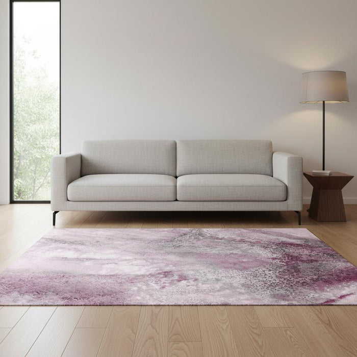 5' X 8' Abstract Washable Area Rug With UV Protection (646794) - Pink / Ivory