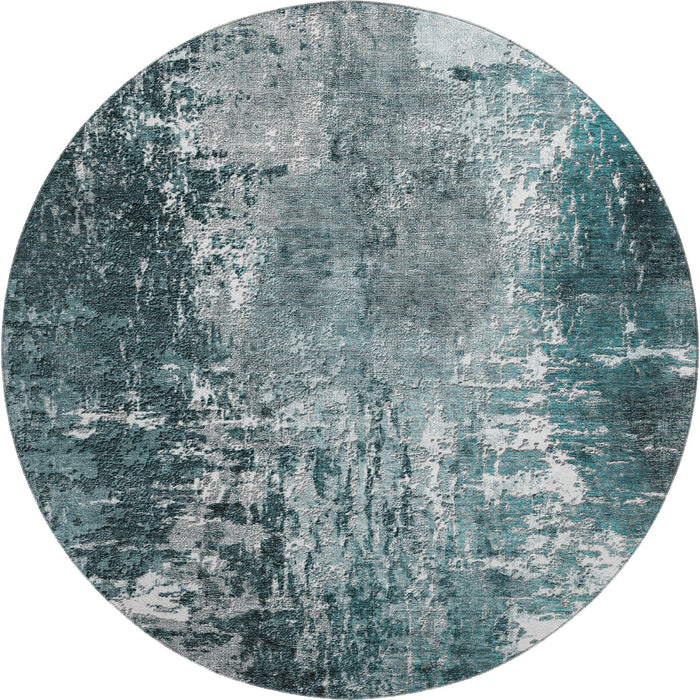 8' Abstract Washable Round Rug With UV Protection (657524) - Teal / Ivory