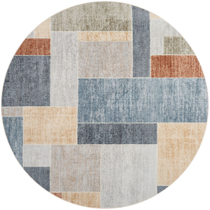 5' Geometric Round Rug (573819) - Blue / Brown / Tan