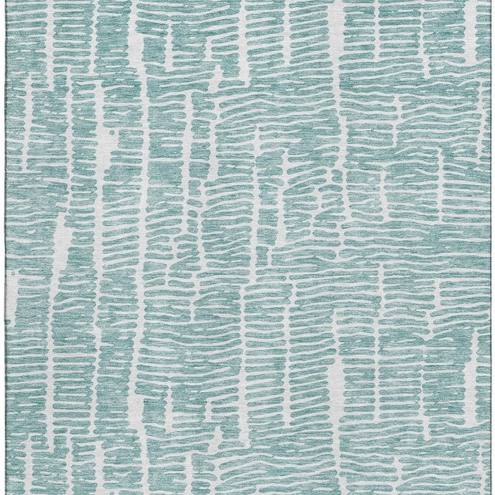 10' X 14' Vermicular Washable Area Rug With UV Protection - Teal And Ivory