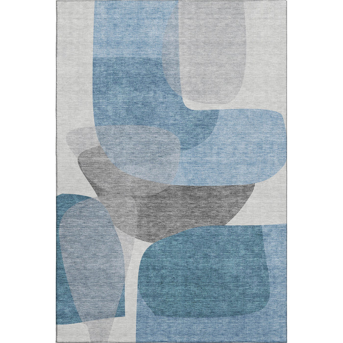 10' X 14' Abstract Washable Area Rug With UV Protection (718538) - Denim Blue / Gray