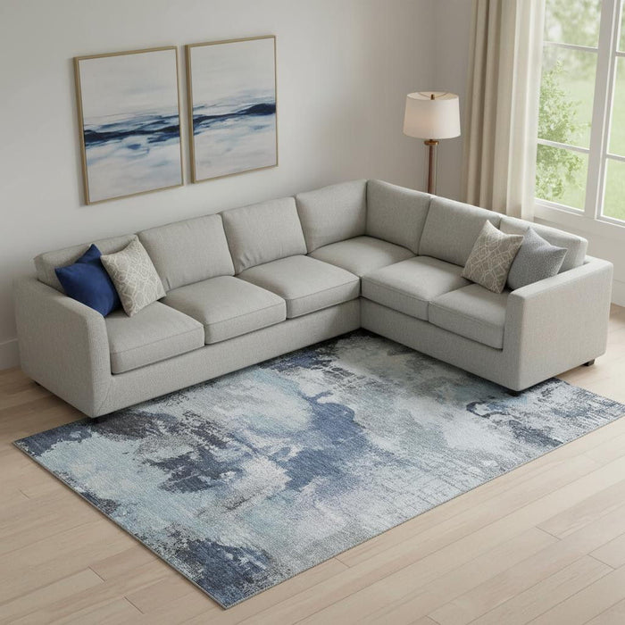 10' X 14' Abstract Washable Area Rug With UV Protection (699682) - Blue / Ivory / Gray