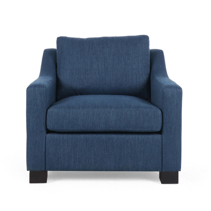 Fabric And Wood Arm Chair - Navy Blue / Black