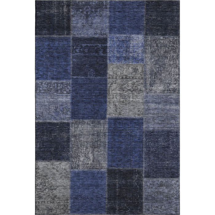 10' X 14' Patchwork Washable Area Rug With UV Protection (655192) - Navy Blue / Gray