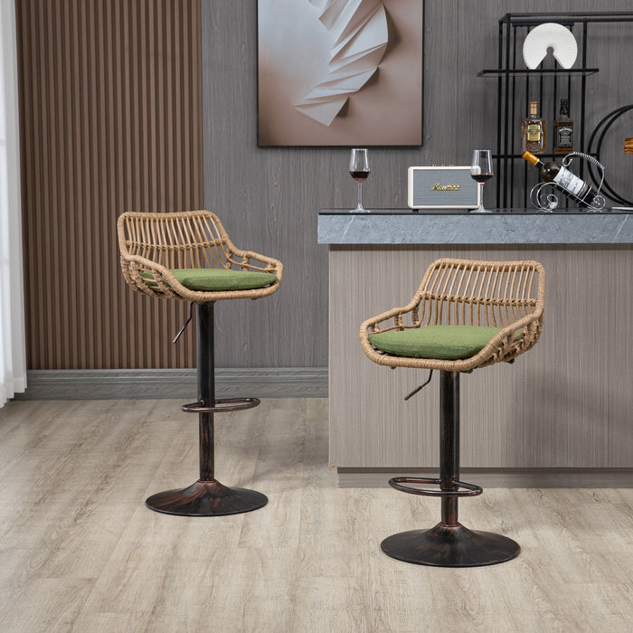 Set of two Giga modern swivel bar stools with adjustable height and footrests, featuring sleek design and comfortable seating.