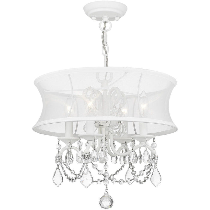 Four Light Metal Dimmable Chandelier With Shades - White