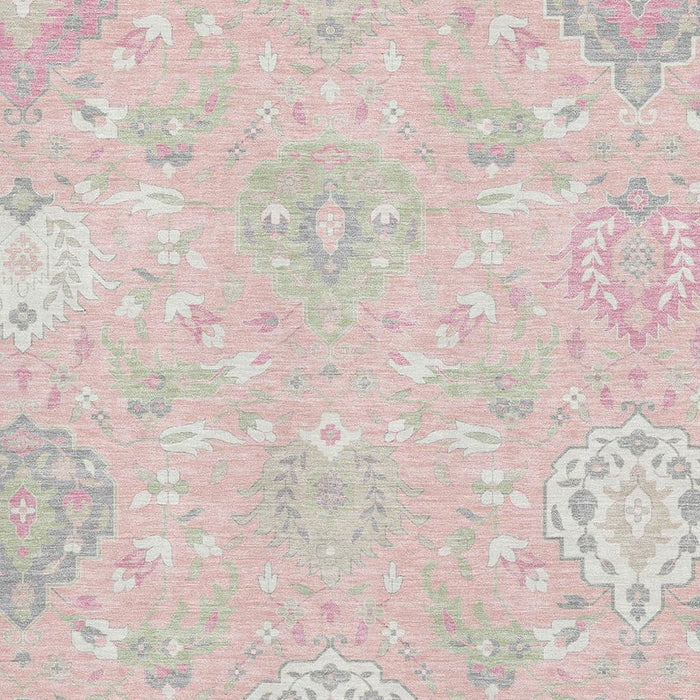 10' X 14' Damask Washable Area Rug With UV Protection (680571) - Pink / Gray / Ivory