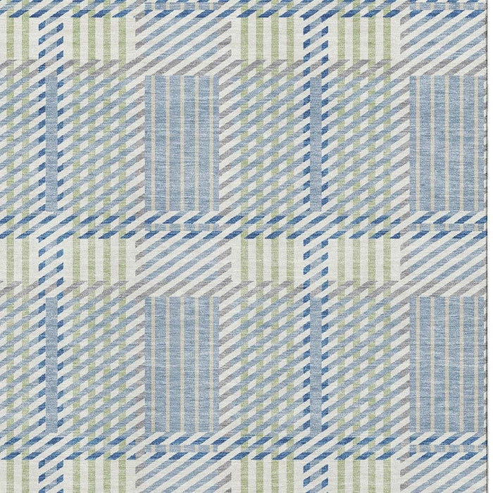 10' X 14' Plaid Washable Area Rug With UV Protection (678712) - Denim Blue / Ivory / Gray