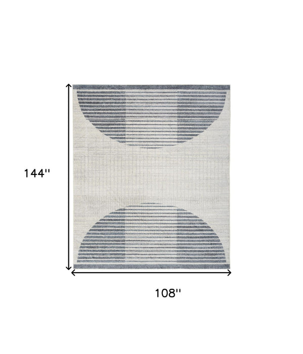 9' X 12' Geometric Power Loom Washable Area Rug (532879) - Blue / Ivory