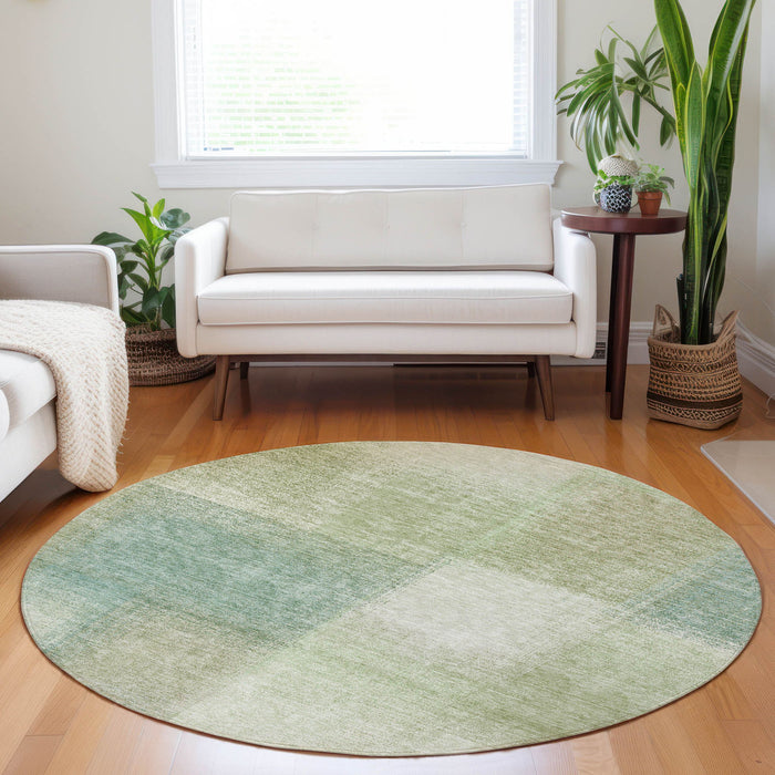 8' Transitional Abstract Washable Round Rug With UV Protection - Artichoke Green