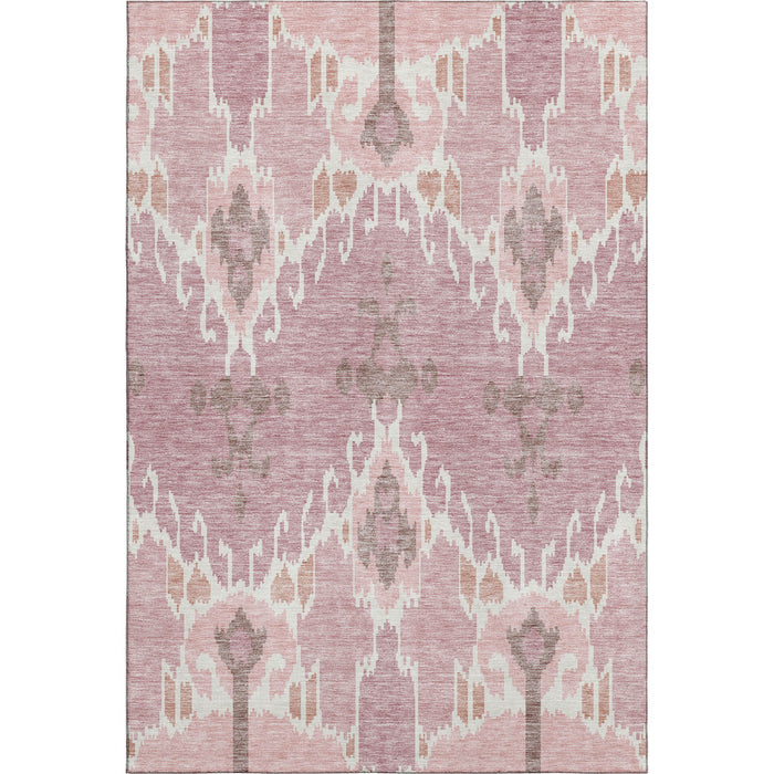 8' X 10' Ikat Washable Area Rug With UV Protection - Blush And Ivory