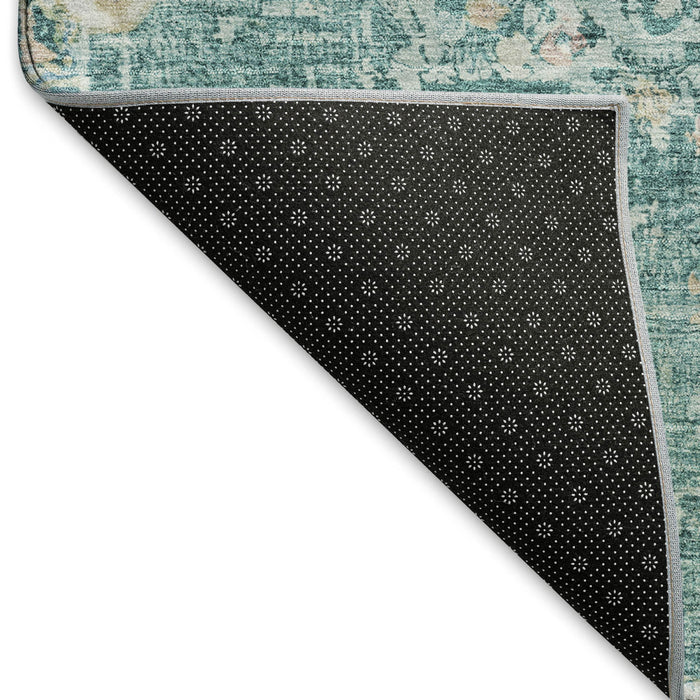 10' X 14' Floral Washable Area Rug With UV Protection (692250) - Teal / Blush / Ivory