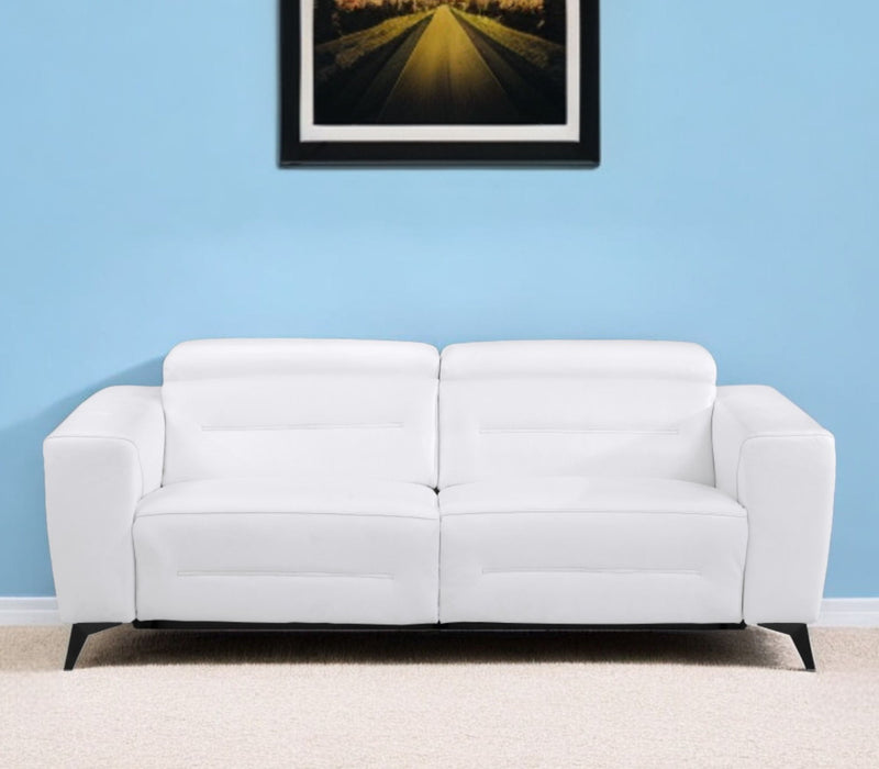 Italian Leather USB Reclining Sofa With Silver Legs - White