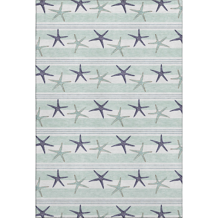 10' X 14' Geometric Washable Area Rug With UV Protection (646127) - Aqua / Navy Blue / Ivory