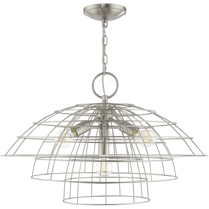 18'' Four Light Dimmable Chandelier With Shades - Nickel / Pearl Silver