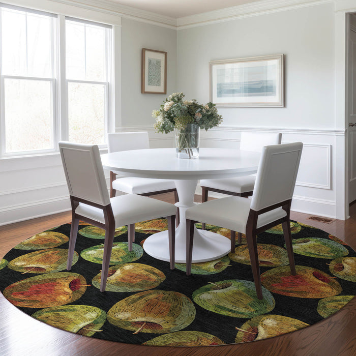 8' Cottage Geometric Washable Round Rug With UV Protection - Midnight