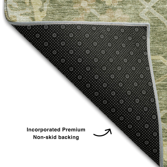 10' X 14' Floral Medallion Washable Area Rug With UV Protection (686837) - Artichoke Green / Beige / Copper