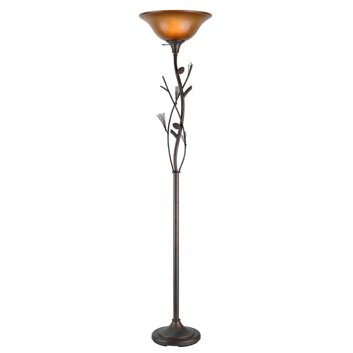 Torchiere Floor Lamp With Brown Frosted Glass Dome Shade - Amber Rust